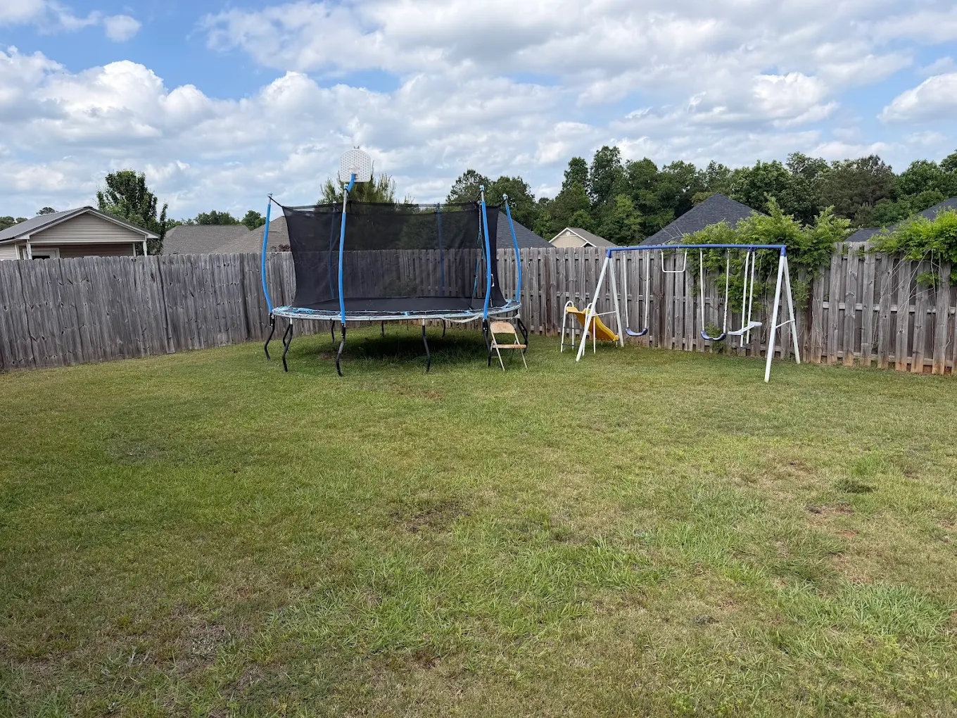 Yard full of debris before cleanup